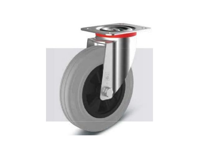 Wheels with Steel swivel forks with top plate Standard rubber grey : Série WK L/B 50 - 295 kg