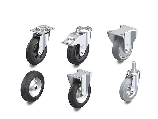 Wheels and castors with standard rubber tyres