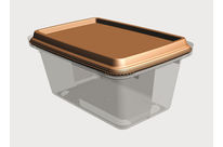 Rectangular injected plastic box with a tamper evident closure for ice cream, butter, dairy product, fruit, vegetable, sauce, soft margarine, meat, deli…