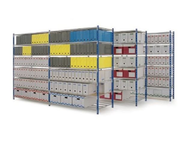 Painted shelving with FLIP tubular shelves | ManOrga