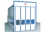 Pressurized painting booths with dry filtration