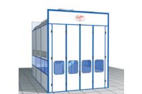 Pressurised painting booths with dry filtration