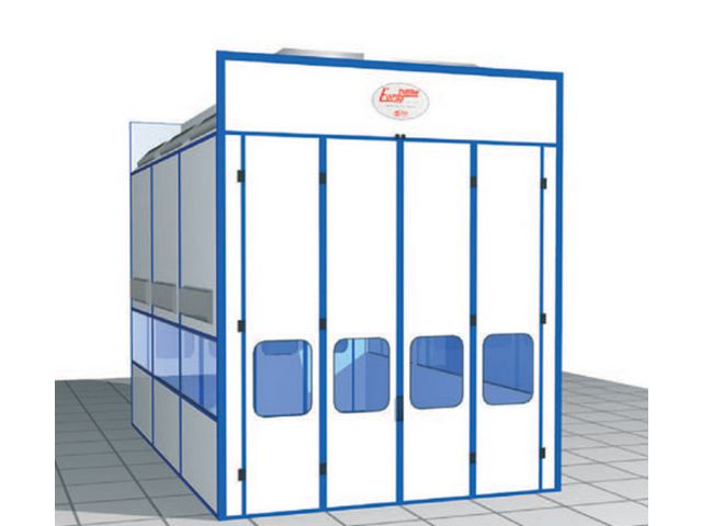 Pressurised painting booths with dry filtration