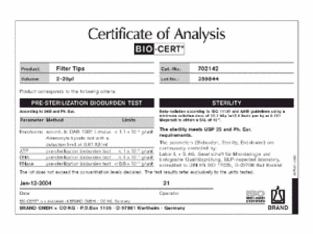 BIO-CERT® Sterile / Free of endotoxins, DNA, RNase, ATP