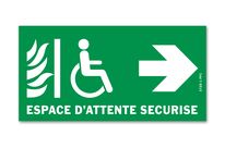 Secure waiting point on the right evacuation sign