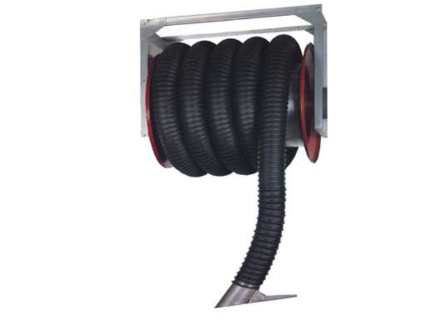 Spring hose reels for the extraction of automobile exhaust gases