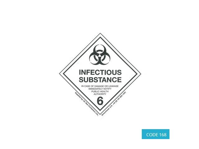 Label Class 6.2 (Infectious Substance) Hazard Labels (100mm x 100mm) - CODE 168