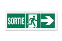 Exit evacuation sign + photoluminescent picto towards right door