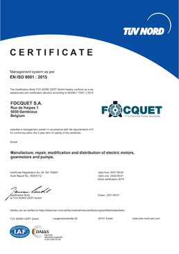 Certification ISO9001:2015 FOCQUET