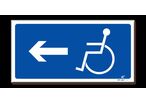 Picto of disabled person+left arrow signpost
