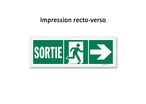 Exit evacuation sign + towards two-way door picto