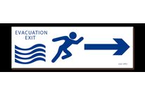 Flood evacuation sign exit on the right