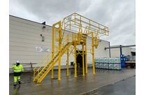 Drop down gangway with integrated workstation