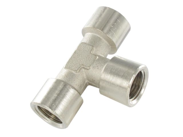T equal, female cylindrical nickel-plated brass