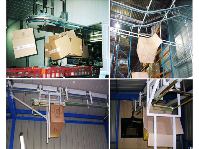 Overhead cable conveyor for empty cardboard