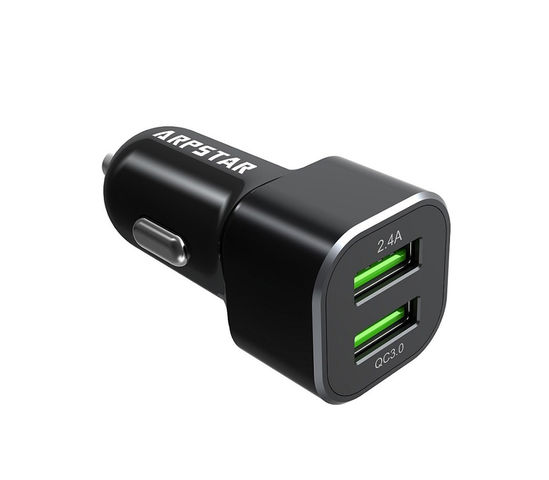 Car charger with two USB QC 3.0 connectors - 12-24V - Black