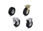 Wheels and castors with super-elastic solid rubber tyres