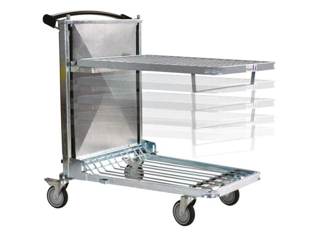 Ergonomic shelf-stacking trolley- wire-mesh trays 600×800
