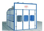Pressurized painting booths with dry filtration