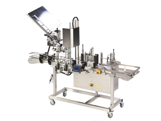 Automatic Labelling and Capsule Crimping Machine for Cylindrical Products - Essentiel Model