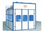 Pressurized painting booths with dry filtration