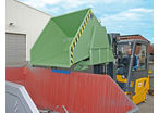 Tilting container, forklift truck attachment