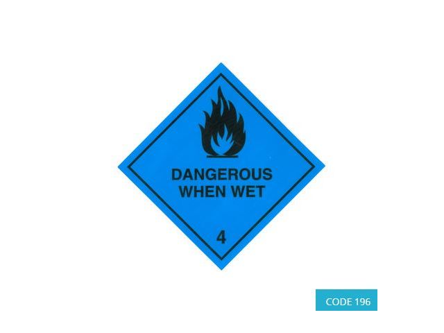 Class 4.3 (Dangerous When Wet) Hazard Labels (250 mm x 250 mm) - CODE 196
