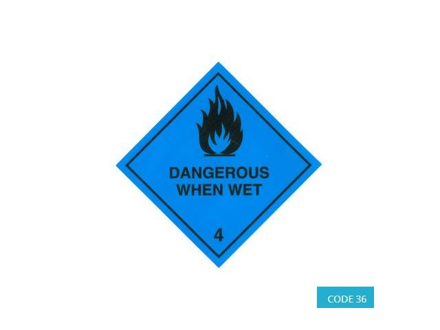 Class 4.3 (Dangerous When Wet) Hazard Labels (100mm x 100mm) - CODE 36