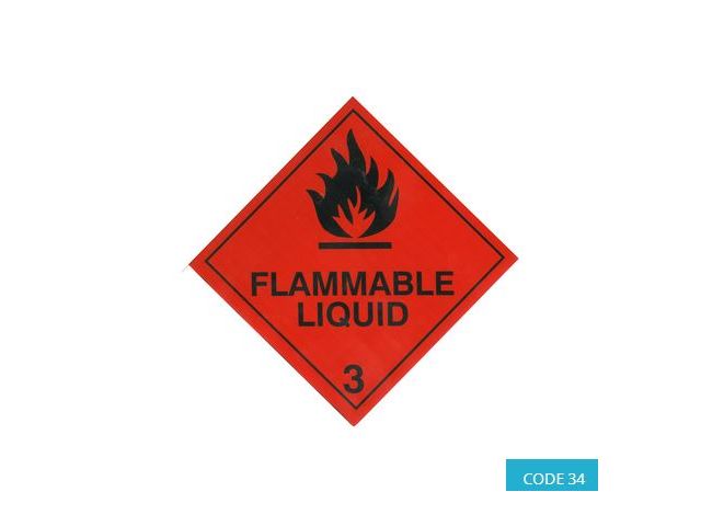 Class 3 (Flammable Liquid) Hazard Labels (100mm x 100mm) - CODE 34