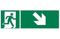 Evacuation picto sign + downhill arrow / recto/verso