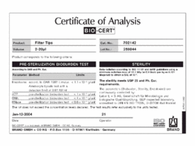BIO-CERT® products Sterile