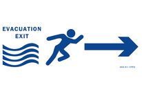 Water evacuation panel + arrow on both sides