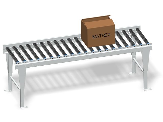 Free roller conveyor for boxes, parcels and pallets