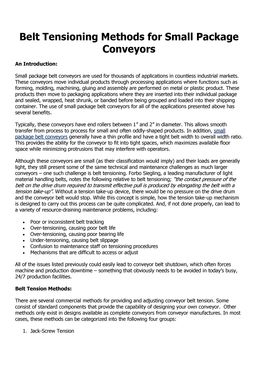 Belt Tensioning Methods for Small Package Conveyors