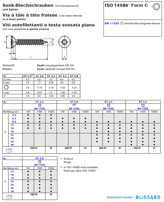 Sheet Metal Screws Countersunk Torx Head Torx Countersunk Head