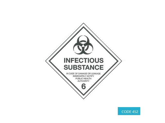 Label Class 6.2 (Infectious Substance) Hazard Labels (50mm x 50mm) - CODE 452