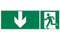 Evacuation sign + down arrow on both sides