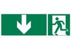 Evacuation sign + down arrow on both sides
