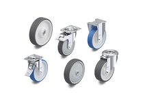 Wheels and castors with injection-moulded polyurethane tread