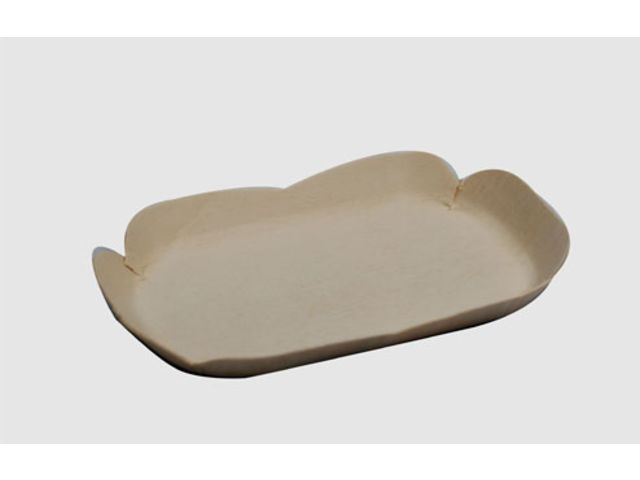 Rectangular thermoformed wooden tray for aromatic herb, cheese, chocolate, pastry, salting, ready meal…