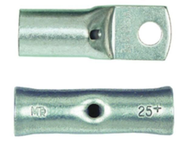 Copper tubular lug with narrow palm and butt connectors